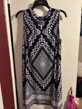 Apt. 9 Navy & White Geometric Print Dress